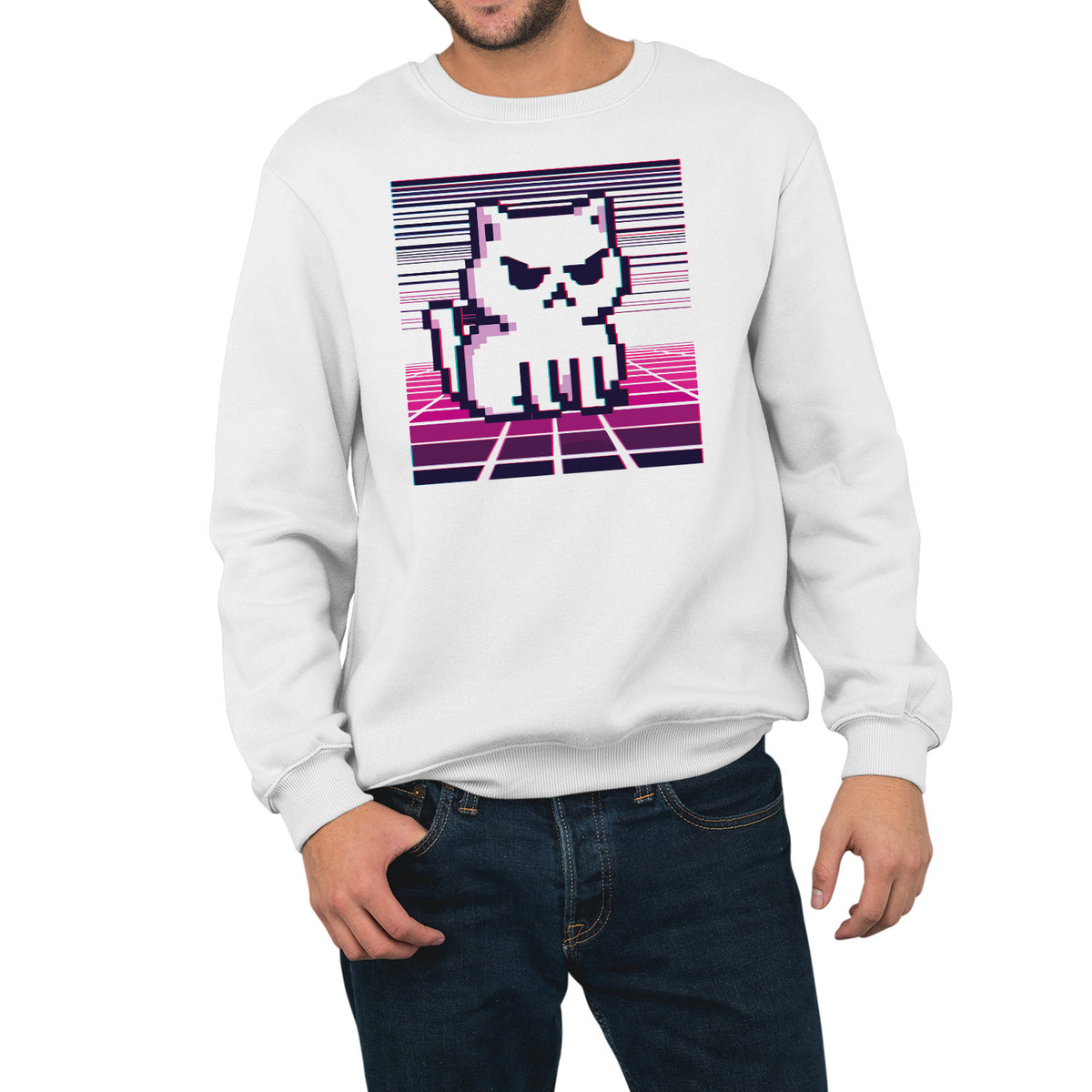 Retro Grumpy Cat| Unisex Adult Sweatshirt | Premium Halloween Clothing