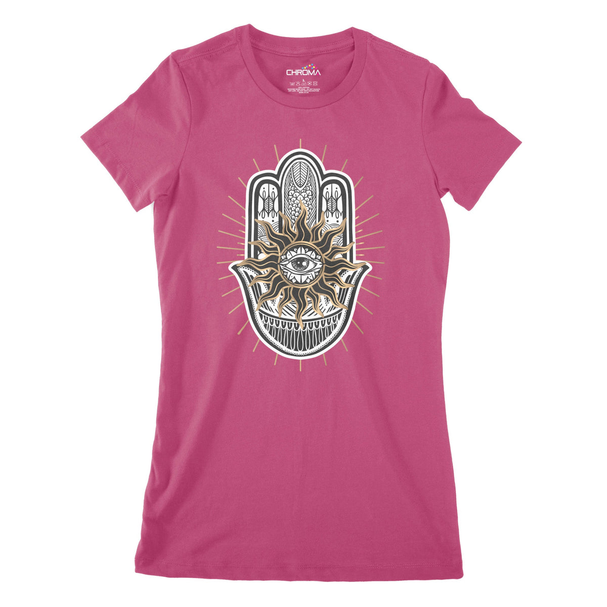 Hamsa Hand Evil Eye Women's Classic Fitted T-Shirt Chroma Clothing