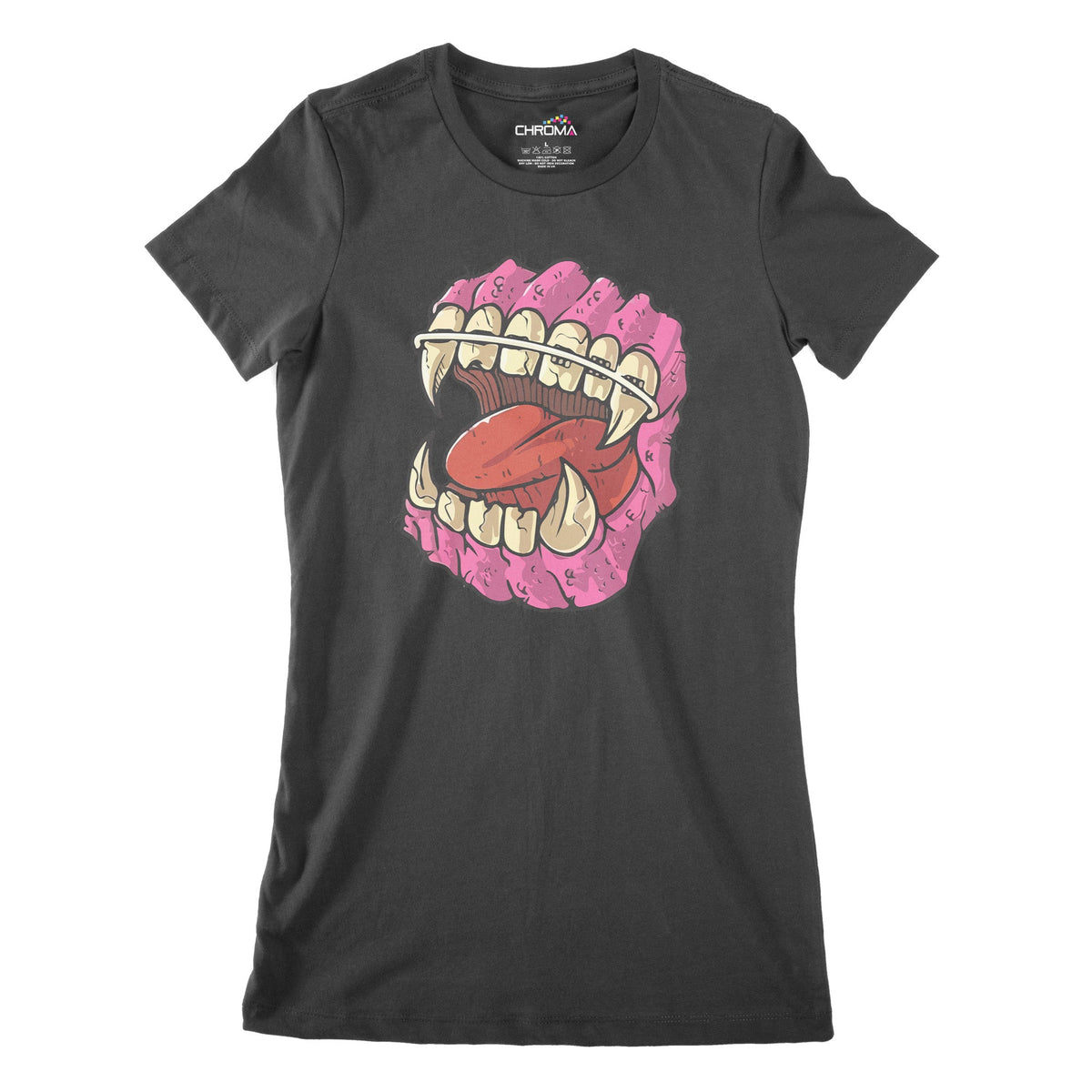 Horror Teeth Women's Classic Fitted T-Shirt | Premium Halloween Clothi Chroma Clothing