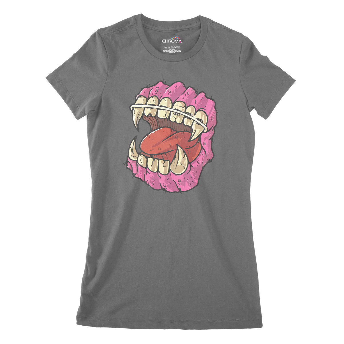 Horror Teeth Women's Classic Fitted T-Shirt | Premium Halloween Clothi Chroma Clothing