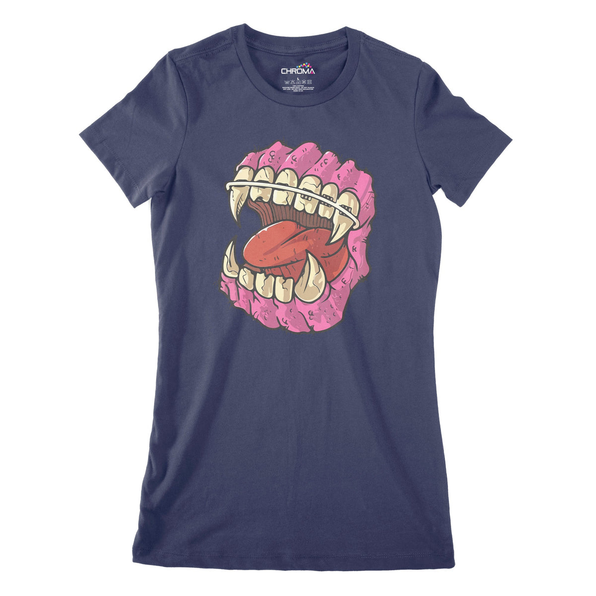 Horror Teeth Women's Classic Fitted T-Shirt | Premium Halloween Clothi Chroma Clothing