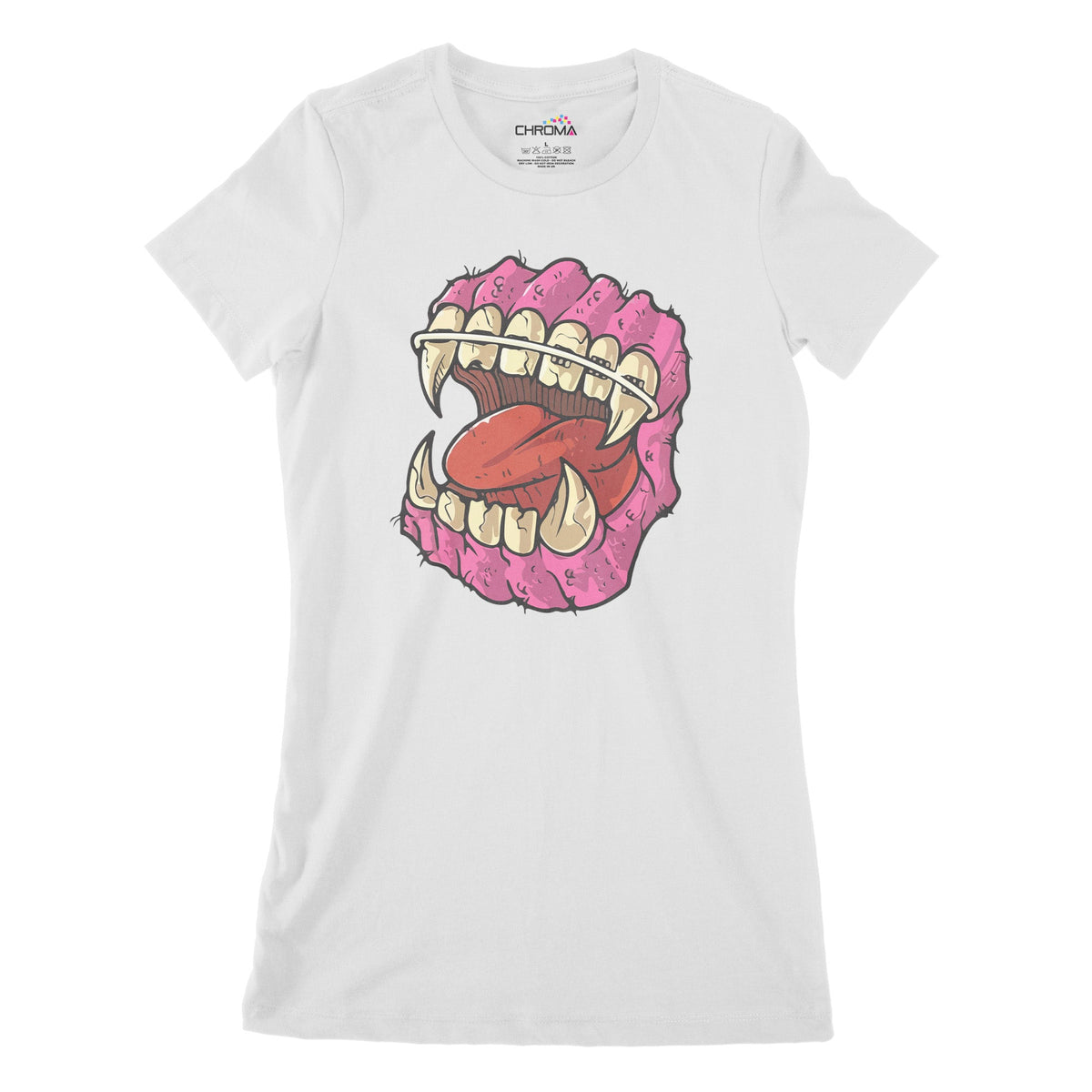 Horror Teeth Women's Classic Fitted T-Shirt | Premium Halloween Clothi Chroma Clothing