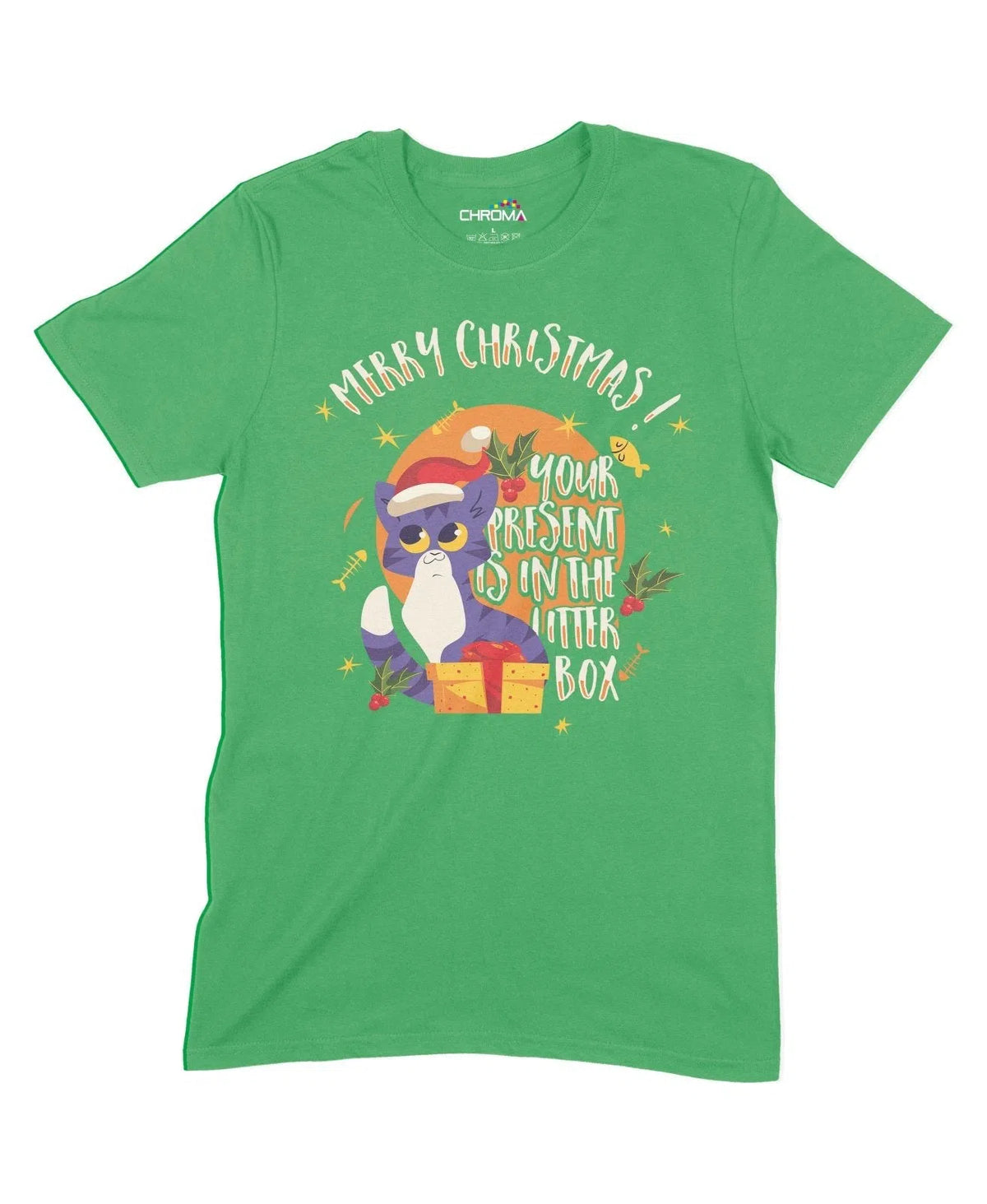Merry Christmas, Your Present Is In The Litter Box Unisex Adult T-Shir Chroma Clothing