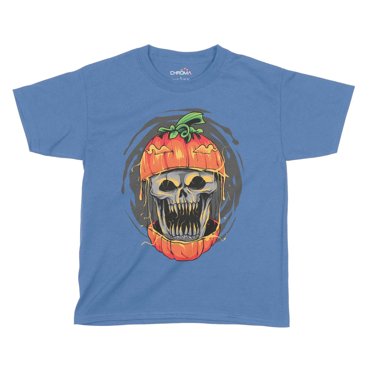 Pumpkin Skull Halloween Kids T-Shirt | Premium Halloween Clothing Chroma Clothing