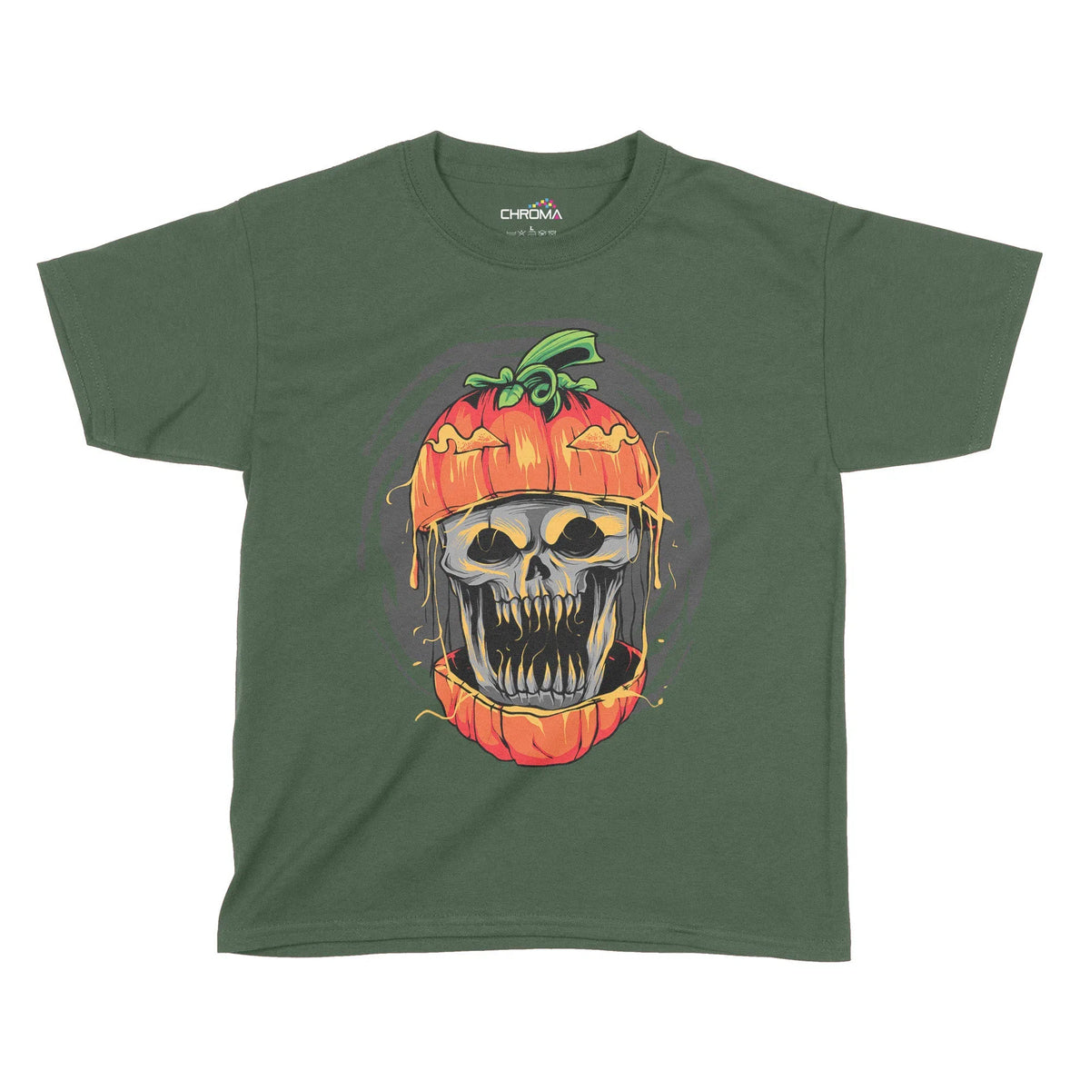 Pumpkin Skull Halloween Kids T-Shirt | Premium Halloween Clothing Chroma Clothing