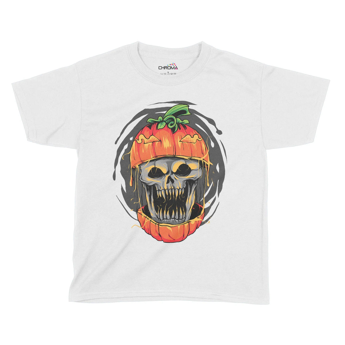 Pumpkin Skull Halloween Kids T-Shirt | Premium Halloween Clothing Chroma Clothing