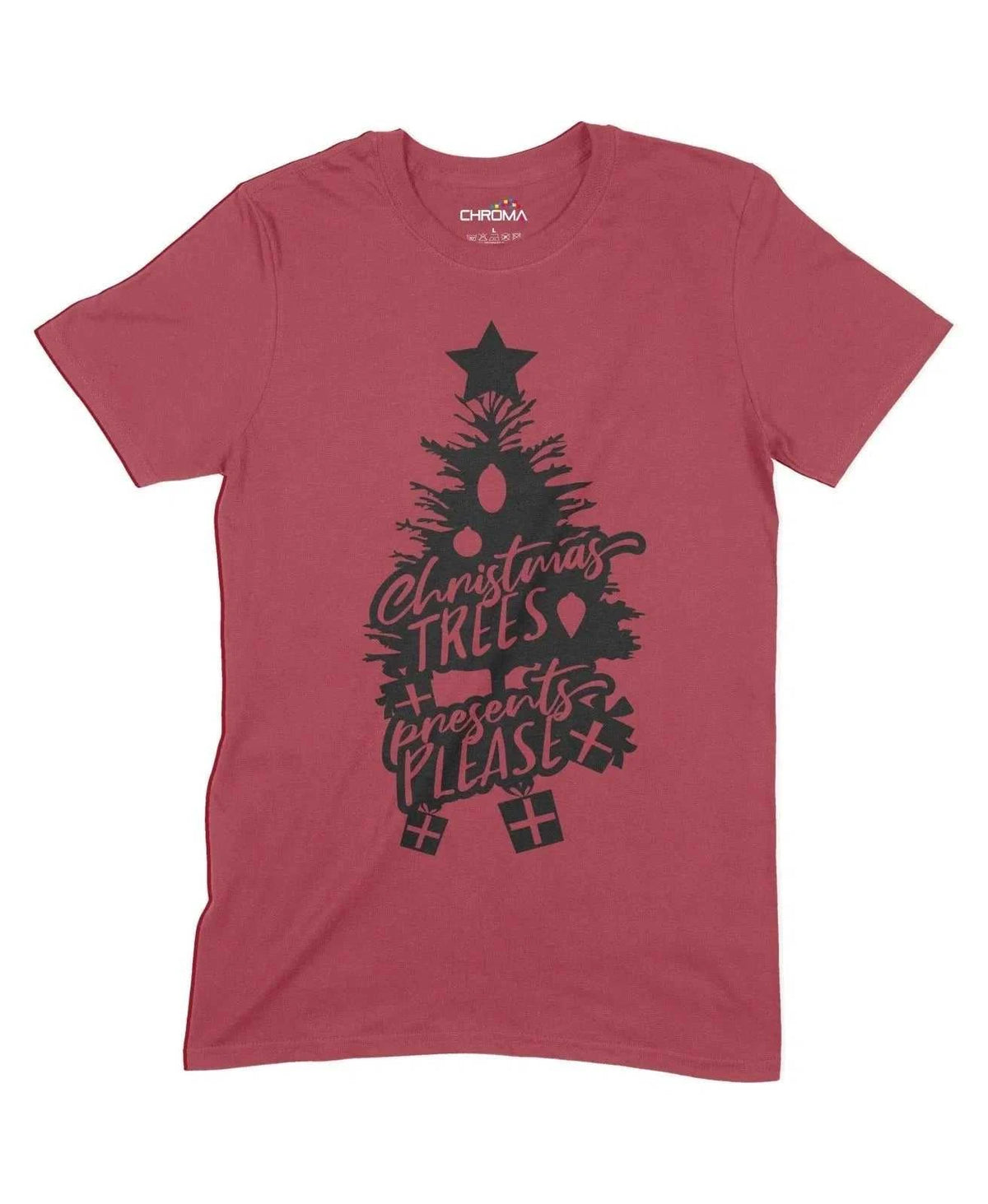 Christmas Tree Presents Please Unisex Adult T-Shirt Chroma Clothing