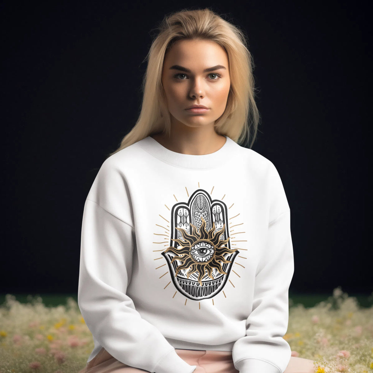 Hamsa Hand Evil Eye Unisex Adult Sweatshirt Chroma Clothing