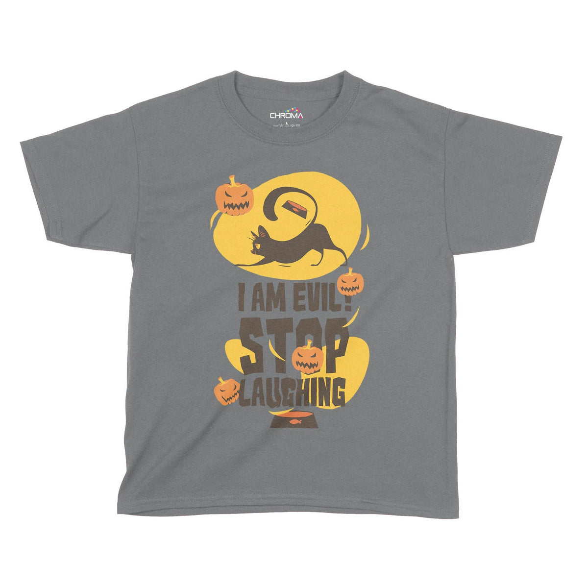 I Am Evil Stop Laughing Halloween Kids T-Shirt | Premium Halloween Clo Chroma Clothing