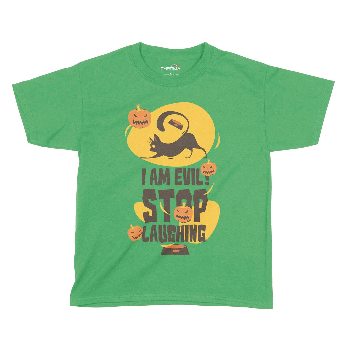 I Am Evil Stop Laughing Halloween Kids T-Shirt | Premium Halloween Clo Chroma Clothing