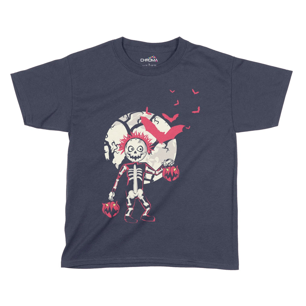 Skeleton Trick Or Treat Halloween Kids T-Shirt | Premium Halloween Clo Chroma Clothing