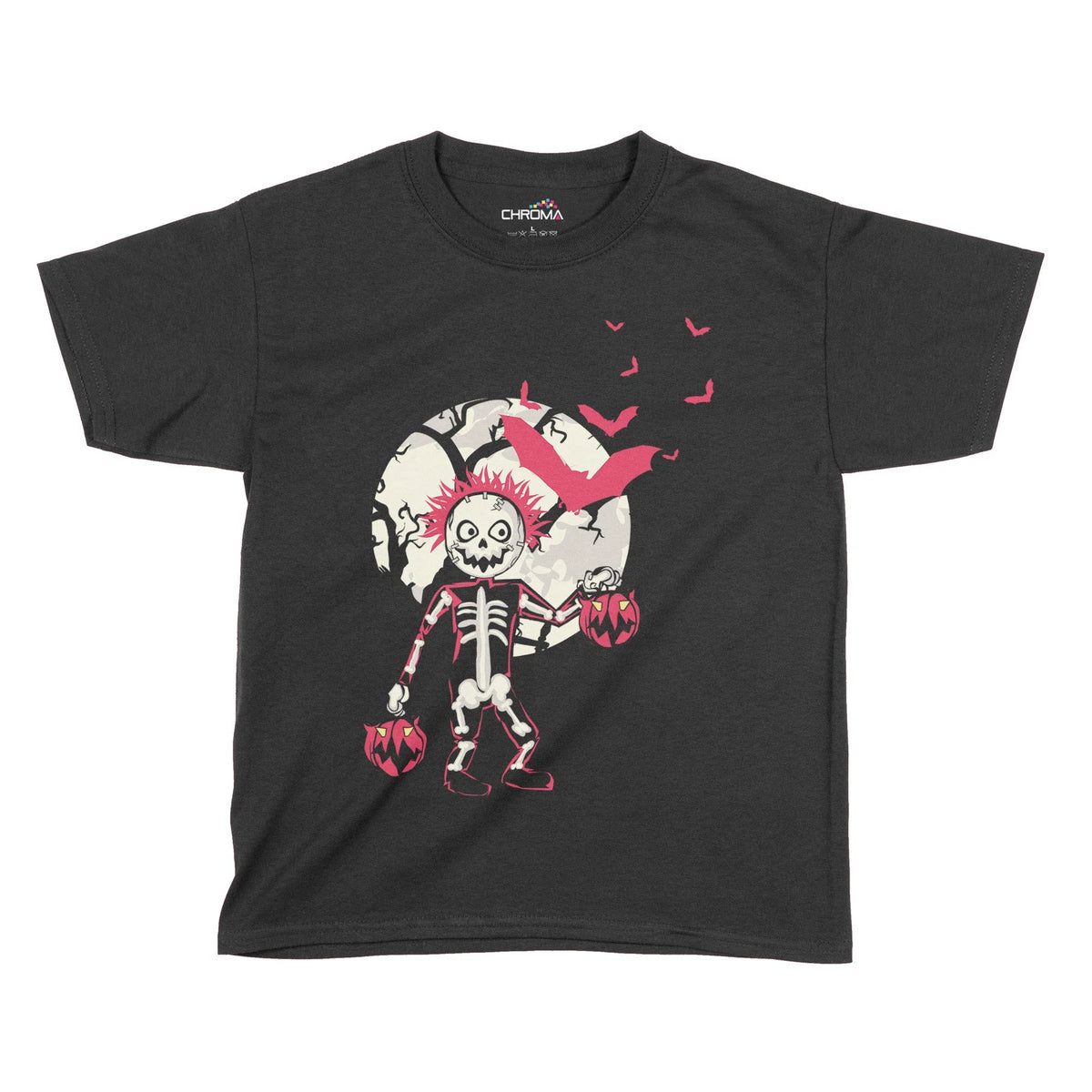 Skeleton Trick Or Treat Halloween Kids T-Shirt | Premium Halloween Clo Chroma Clothing