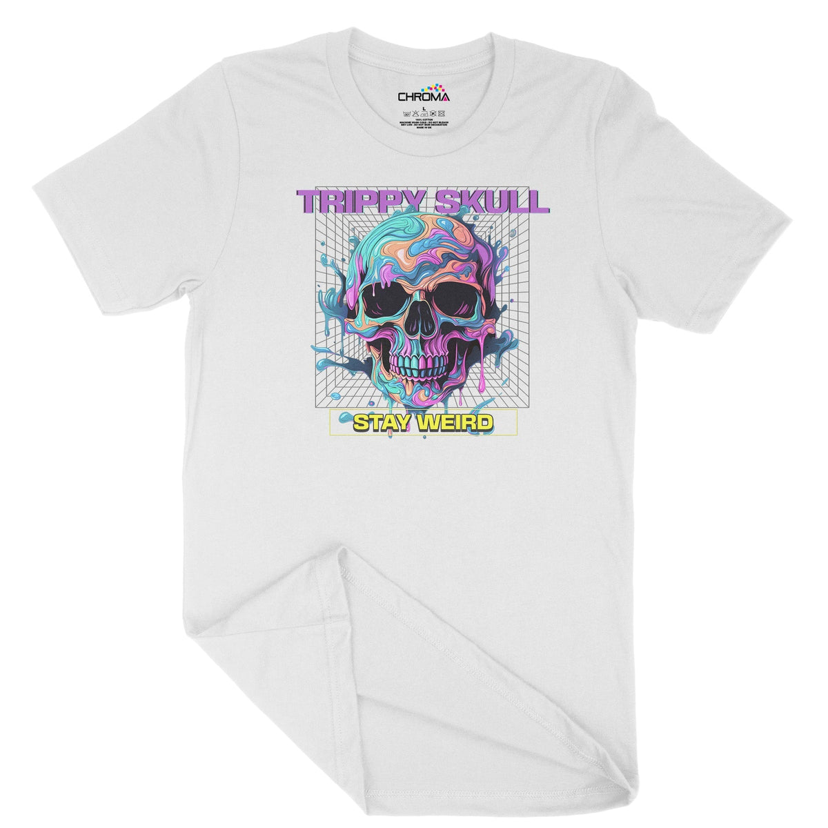 Trippy Skull Stay Weird Unisex Adult T-Shirt Chroma Clothing