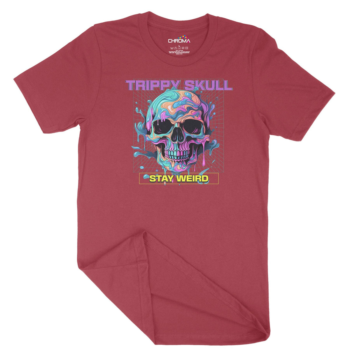Trippy Skull Stay Weird Unisex Adult T-Shirt Chroma Clothing